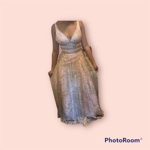 A peachy pink prom dress